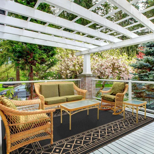 Miniatura 8 de GENIMO Alfombra de Exterior 5'x8' Impermeable para Patio, Alfombra de Paja de Plástico Reversible para Exteriores, Alfombras de Camping para Negro