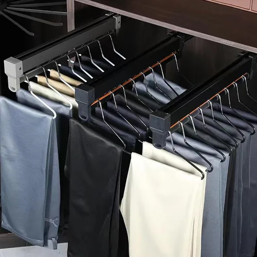 Miniatura 6 de Barra de valet extraíble para armario, barra retráctil de 55.1 lbs, organizador deslizante de aleación de aluminio, percha extensible de pista Negro