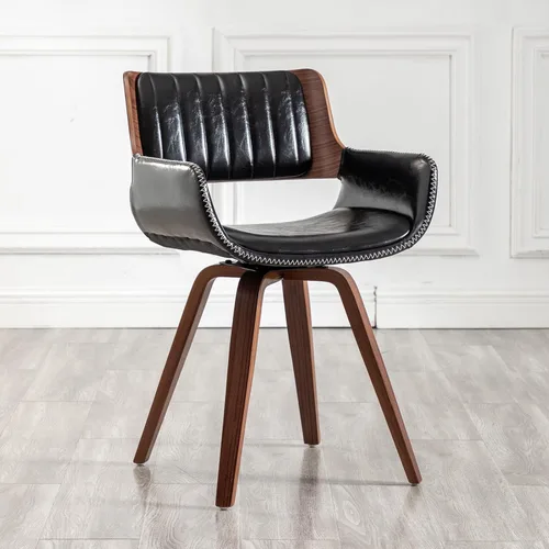 Miniatura 14 de LUNLING Sillas de comedor giratorias de piel sintética con acento, sillas modernas de mediados de siglo con patas de madera/reposabrazos/asiento