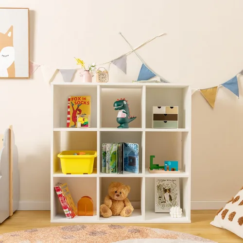Miniatura 9 de Costzon Organizador de almacenamiento de juguetes de 9 cubos, estantería de madera de 4 niveles para almacenamiento de libros y juguetes, estante
