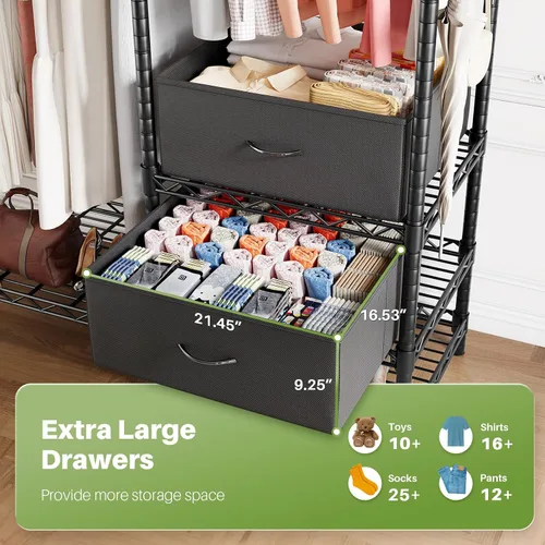 Miniatura 4 de HOKEEPER Perchero de ropa resistente para colgar ropa, cargas de 1200 libras, armarios portátiles ajustable con cajones desmontables, tablero