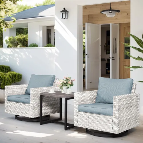 Miniatura 157 de HUMMUH Juego de 2 sillas giratorias para patio, mimbre de polietileno, para exteriores, bistró, porche, balcón, muebles con cojines Gris/gris