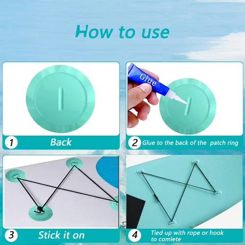 Miniatura 3 de LOOEEL Paquete de 6 parches circulares de acero inoxidable con anillo en D para lancha inflable de PVC, kayak, SUP, canoa, cubierta, accesorios
