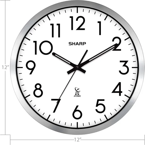 Miniatura 4 de Sharp Reloj de pared analógico atómico de 12 pulgadas, marco negro elegante, funciona con pilas, fácil de leer, fácil de usar, diseño