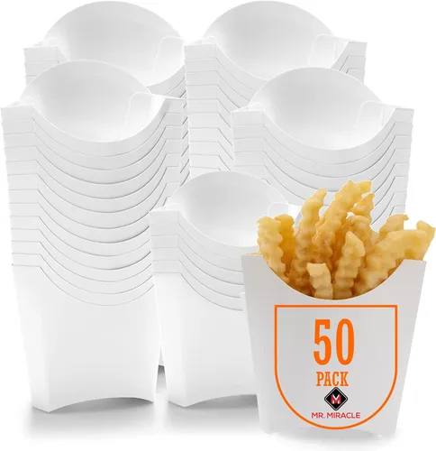 Mr Miracle Soporte para papas fritas a prueba de grasa, taza desechable blanca para papas fritas, caja de papas fritas, 5 onzas, paquete de 50