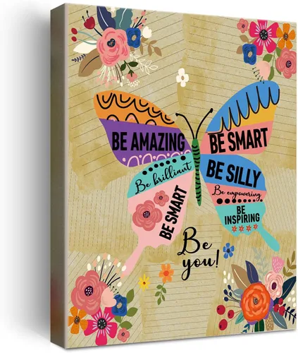 Arte de pared de lienzo enmarcado con mariposas coloridas, citas inspiradoras y lemas, regalos para mujeres, niñas, amigas, hermanas, impresiones de