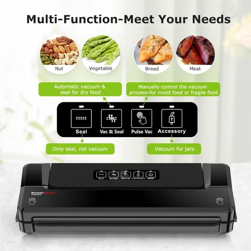 Miniatura 2 de Bonsenkitchen Máquina selladora al vacío Sellador de alimentos compacto para almacenamiento de cocina y preparación de comidas Múltiples modos