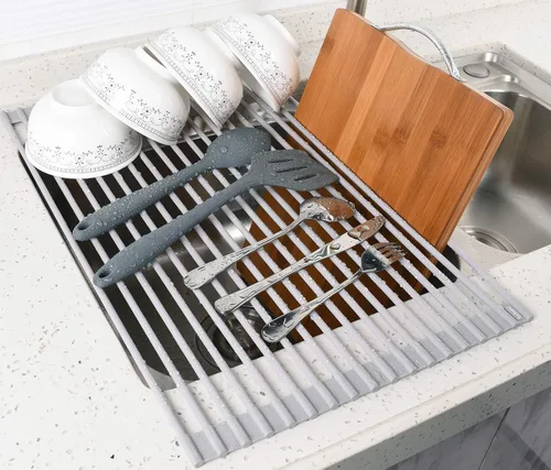 Miniatura 7 de Surpahs Escurridor de platos enrollable de 17.5 x 13.1 pulgadas, se adapta a aberturas de fregadero de hasta 16.5 pulgadas, silicona de alta