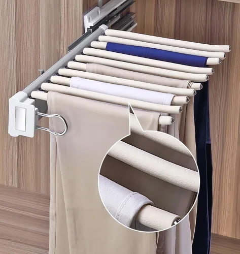 Miniatura 7 de Perchero extraíble para pantalones de acero con 9 brazos, organizador de ropa, de acero inoxidable, extensible para armario, ahorro de espacio
