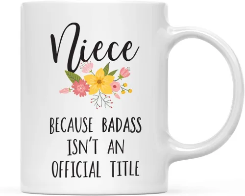 Miniatura 40 de Andaz Press Taza de café de 11 onzas, regalo de broma, tía porque Badass no es un título oficial, gráfico floral, 1 paquete
