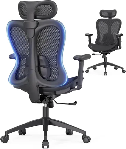 Miniatura 11 de amseatec Silla ergonómica de escritorio de oficina, cómoda silla de juegos para computadora, respaldo y asiento de malla transpirable, reposabrazos