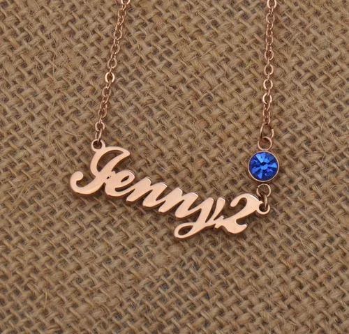 Miniatura 2 de LikeFun Collar con nombre personalizado para uso diario con piedra natal para niñas
