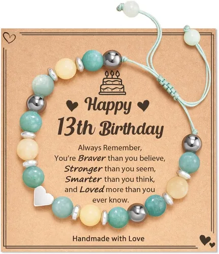 HGDEER Regalos de cumpleaños de 5 a 21 años para ella y ella, pulsera significativa de piedra natural con tarjeta de mensaje para hija, nieta,