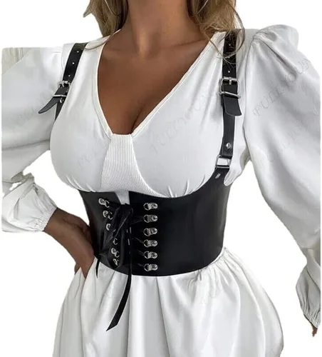 ALLOVME Women Rave Body Chest Harness Waist Belt Caged Bra Festival Dance Club Party