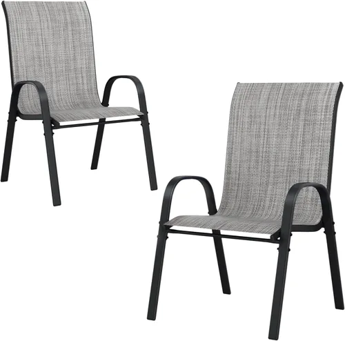 Miniatura 10 de UDPATIO Patio Chairs Set of 2, Stackable Silver Outdoor Dining Chairs with High Back, Breathable Textilene Fabric Outdoor Chair All Weather, for