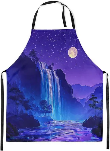 Miniatura 18 de Castle Fairy Mountain Moon Chef Apron,Starry Night Sky Apron 31"x26",Natural Landscape Painting Kitchen Aprons for Women Blue Beige Yellow