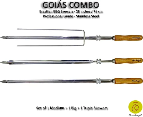 Miniatura 2 de Goias Combo - Juego de 3 brochetas brasileñas para barbacoa de 28" - Grado profesional