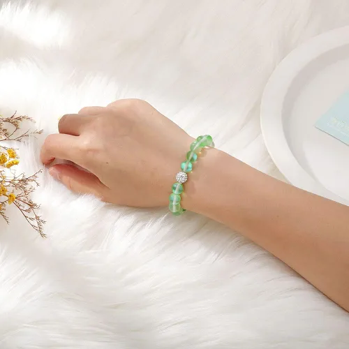 Miniatura 2 de SUMMER LOVE Joyería pulsera de cristal de sirena mística de 0.315in, pulsera de cuentas de piedra lunar brillante para mujeres y niñas, Sin gemas.
