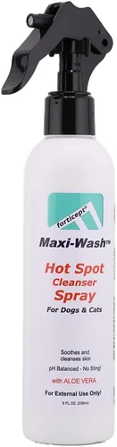 Forticept Maxi-Wash - Spray para tratamiento de puntos calientes, cuidado de heridas y alivio de picazón para perros y gatos. Alivia arañazos,