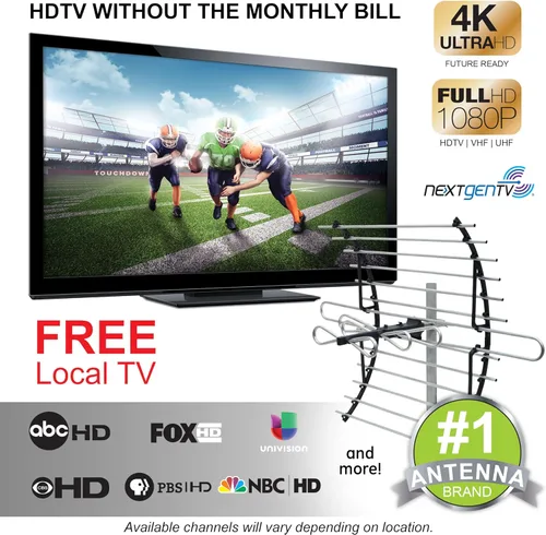 Miniatura 2 de GE 33692 antena HD para montaje en ático, largo alcance, diseño compacto con soporte para canales VHF/UHF, rango de 60 millas