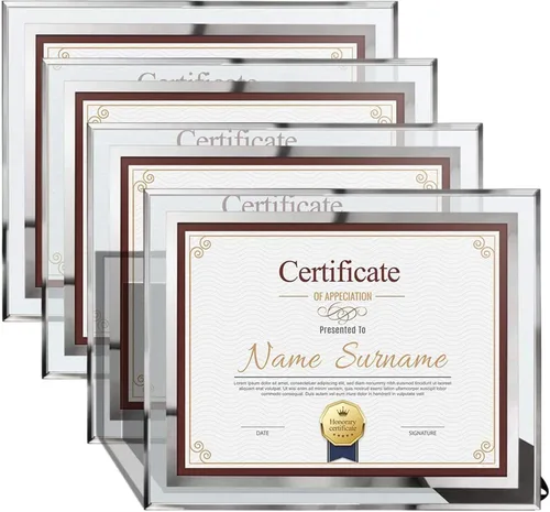 Schliersee Marco para documentos de certificado de 8.5 x 11 pulgadas, marcos de fotos de vidrio para diploma, solo para mesa, paquete de 4, para