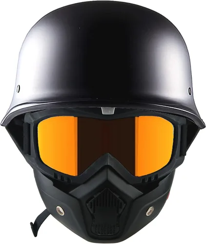 Miniatura 9 de 1Storm Casco de motocicleta de media cara estilo alemán aprobado por DOT: HKY602 Calavera de bandera dorada