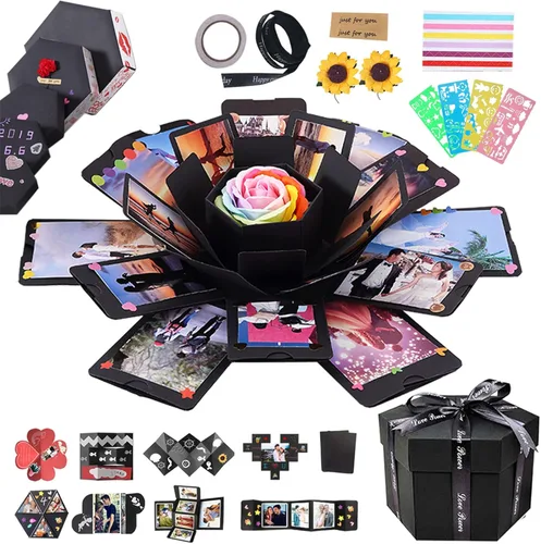 Miniatura 8 de RECUTMS Caja de regalo sorpresa de día de la madre, set de bricolaje para álbum de fotos hecho a mano, caja de regalo con 6 caras, libro de Rosa