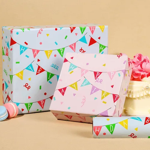 Miniatura 3 de BIOBROWN Rollo de papel de regalo reversible de cumpleaños, 17 pulgadas x 16 pies, pancarta de cumpleaños, diseño de bandera y confeti, papel