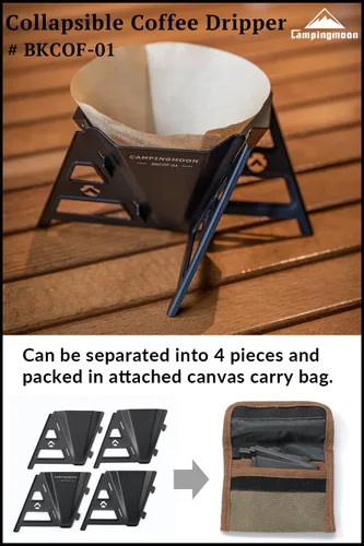 Miniatura 3 de CAMPINGMOON - Gotero de café plegable para acampar al aire libre, acero inoxidable 304 COF-01 (negro)