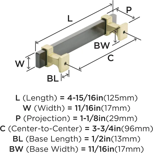 Miniatura 6 de Amerock Mango de gabinete Cromo negro/Oro cepillado 3-3/4 pulgadas (96 mm) de centro a centro Overton paquete de 1 unidad Jaladera