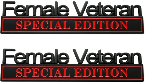 2 emblemas de automóvil de edición especial para veterana femenina, 3D, para exteriores, camiones, calcomanías para guardabarros (negro/rojo)