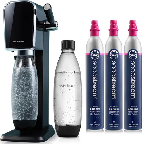 SodaStream Art Paquete de Máquina para Hacer Agua con Gas en Negro, con Paquete de 3 CO2 y Botella Carbonatadora