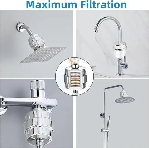 Miniatura 4 de Filtro de ducha para agua dura, dos cartuchos de repuesto, filtro de agua de ducha de alto rendimiento, plateado, elimina cloro y flúor (plateado)