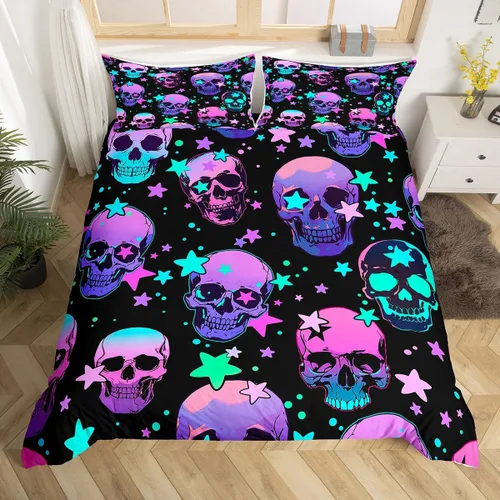 Miniatura 8 de Manfei Juego de funda de edredón de calavera de cerezo, tamaño matrimonial, funda de edredón con 2 fundas de almohada, juego de ropa de cama bohemio
