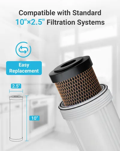 Miniatura 9 de AQUA CREST Cartucho de filtro de agua CTO CTO de 1 micrón, 2.5 x 10 pulgadas, repuesto para DuPont WFPFC8002, Culligan D-10A, CBC-10, GE FXWTC