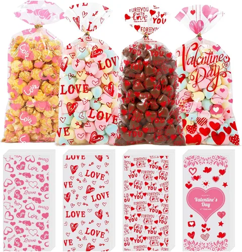 Miniatura 15 de Bolsas de San Valentín ONFAON, 180 piezas de bolsas de regalo de San Valentín con 200 lazos para empacar bocadillos, galletas y dulces, bolsas