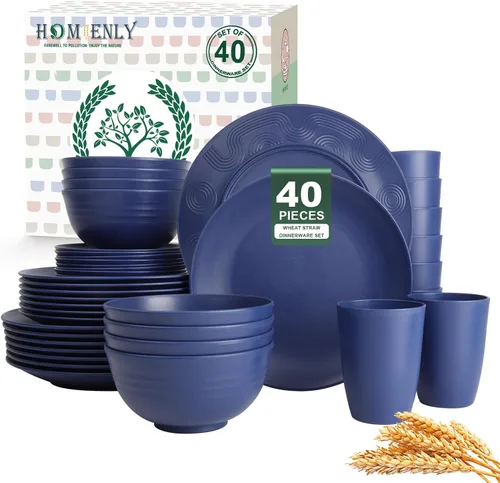 Miniatura 35 de Homienly Juegos de Vajilla Premium de Paja de Trigo, Platos y Tazones Ligeros e Irrompibles, Tazas, Servicio para 4, Apto para Lavavajillas
