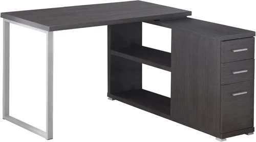 Miniatura 6 de Monarch Specialties Escritorio esquinero de estilo contemporáneo con estantes y cajones abiertos, 48 pulgadas de largo, parte superior negra y gris