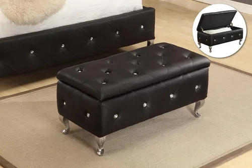 Kings Brand Furniture - Banca de diseño, tapizado, con nudos, con espacio para almacenamiento, estilo Otomano., Tela, Negro