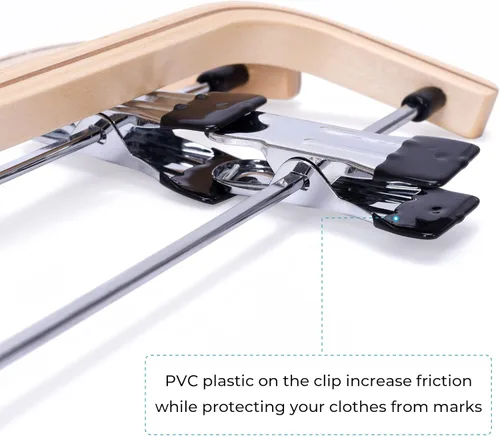 Miniatura 4 de JS HANGER Perchas de madera natural para pantalones con clips, paquete de 16 perchas de madera para faldas y pantalones para jeans, pantalones