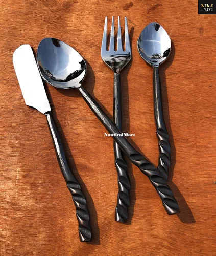 Miniatura 3 de Juego de cubiertos medieval rústico para comedor, cuchara, tenedor y cuchillo, decoración de mesa