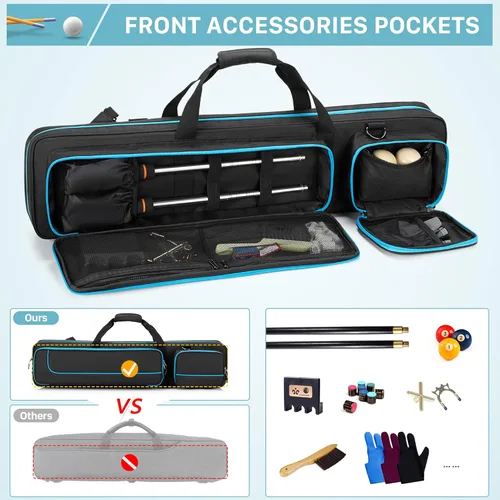 Miniatura 2 de GOBUROS Estuche para tacos de piscina de 4 x 4 pulgadas, soporta hasta 4 colillas y 4 ejes, estuche de transporte para palos de billar con bolsillos