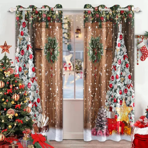 Miniatura 16 de AWERT Cortinas de Navidad con Bolas Vibrantes para Sala de Estar, Cortinas Opacas de Navidad Juego de 2 Paneles, Ojales de Acero Inoxidable Plateado
