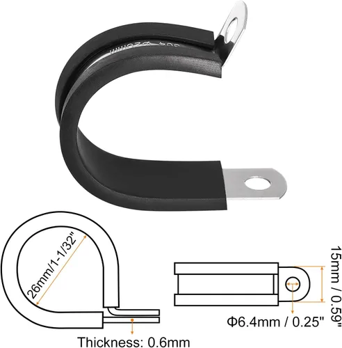 Miniatura 2 de uxcell Abrazadera de cable de 1-1/32 pulgadas (1.024 in) abrazadera de cable de acero inoxidable 304 Abrazadera aislada acolchada en forma de R