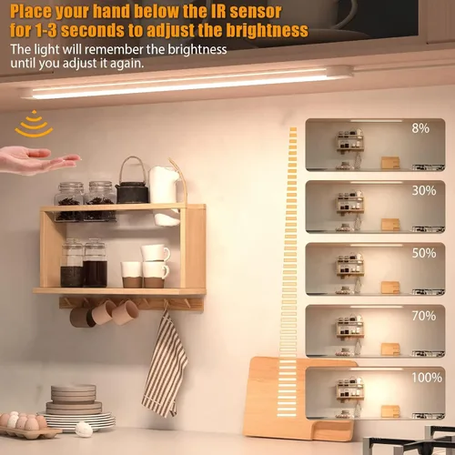 Miniatura 5 de 2 piezas Luces LED bajo gabinete con sensor de movimiento de mano, 16" Iluminación bajo encimera con regulable y 4000K blanco natural, Plug and