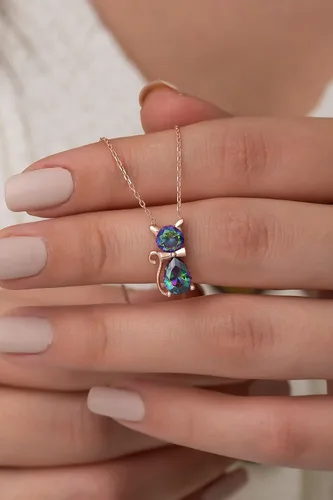 Miniatura 5 de Colgante de plata de ley 925 con piedra de topacio místico para mujer