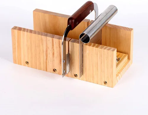 Miniatura 5 de Juego de herramientas de corte de jabón, molde de madera para cortar pan + 2 piezas de cortador de acero inoxidable recto ondulado A0065-2