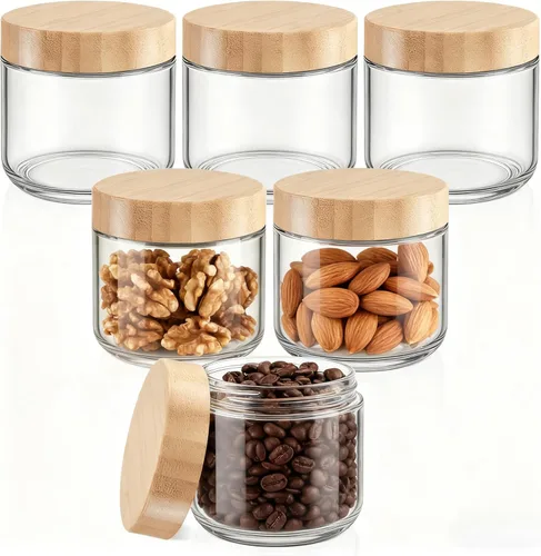 Miniatura 8 de Bumobum Tarros de vidrio de 8 onzas con tapas, pequeño recipiente de vidrio con tapa hermética de bambú, recipientes de boca ancha para pudín
