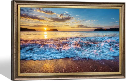 Miniatura 8 de Arte de Pared de Playa en Lienzo para Baño: Obra de Arte Impresa de Puesta de Sol Costera y Océano, Escena Marina Moderna, Imagen de Paisaje Marino