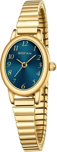 Miniatura 7 de BOFAN Relojes pequeños de oro para mujer, relojes de pulsera de cuarzo de fácil lectura con banda de expansión de acero inoxidable, resistente al